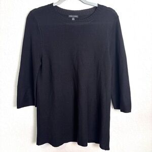 Eileen Fisher Black Ribbed Tencel Silk 3/4 Sleeve Top Women’s Medium Office